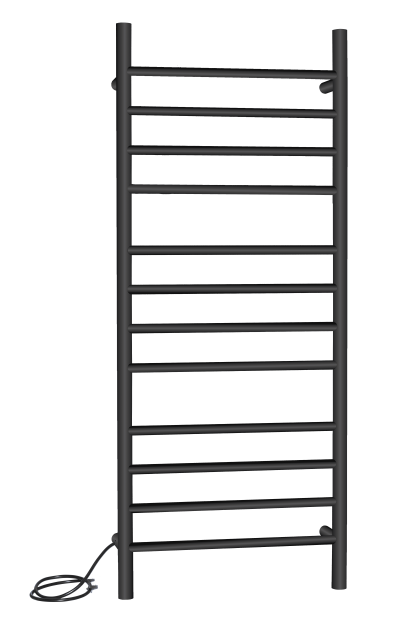 SS Round Heated Towel Rail - 1200mm x 500mm with Temperature & Timer Control in Matt-Black