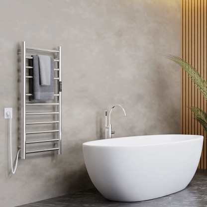 SS Round Heated Towel Rail - 800mm x 400mm with Temperature & Timer Control in Chrome - Image 3