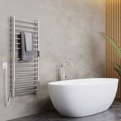 SS Round Heated Towel Rail - 1000mm x 500mm with Temperature & Timer Control in Chrome - Image 3