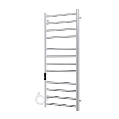 SS Round Heated Towel Rail - 1200mm x 500mm with Temperature & Timer Control in Matt-Black - Image 2