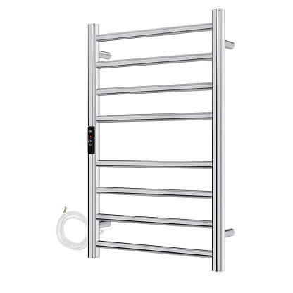 SS Round Heated Towel Rail - 800mm x 500mm with Temperature & Timer Control in Chrome (Copy) - Image 2